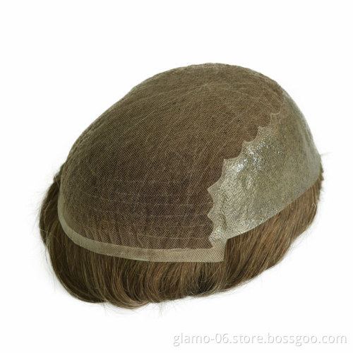 Annione Wholesale Quality French Lace Toupee Virgin Grey Human Hair Afro Custom Mens Hair Pieces Silicone Pu Human Hair Toupee